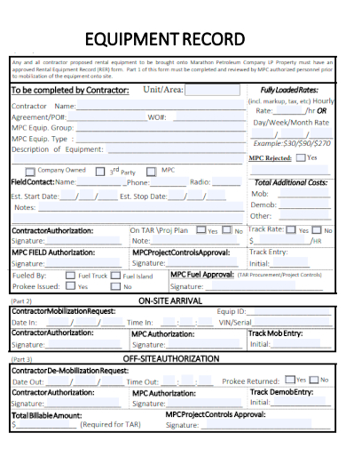 sample equipment record form template