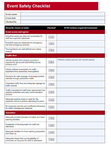 sample event safety checklist template