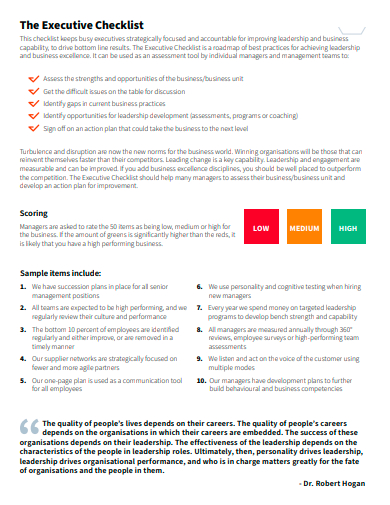 sample executive checklist template