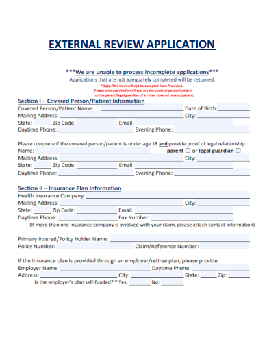 sample external review application template