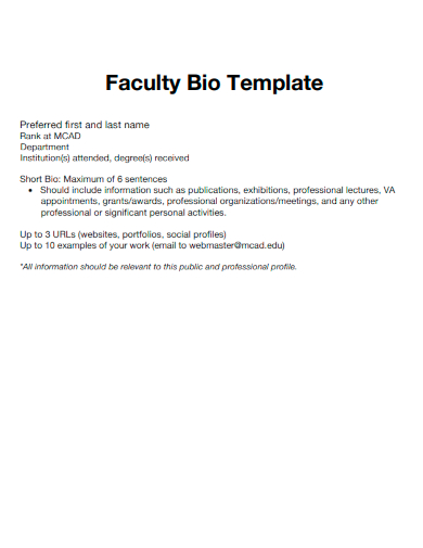 sample faculty bio template