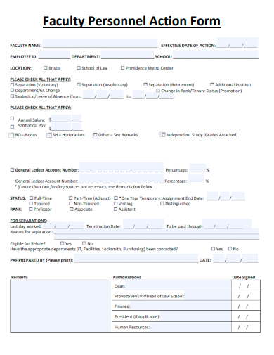 sample faculty personnel action form template