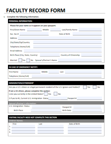 sample faculty record form template