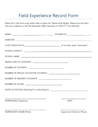 sample field experience record form template