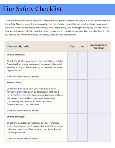 sample fire safety checklist template
