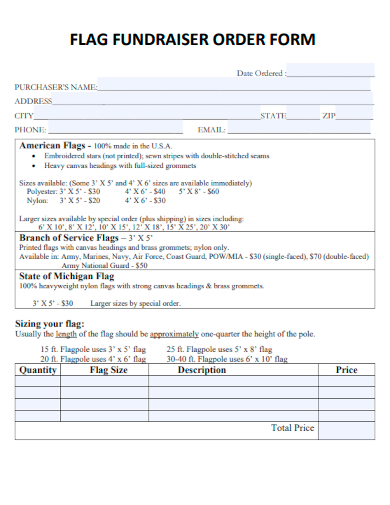 sample flag fundraiser order form template