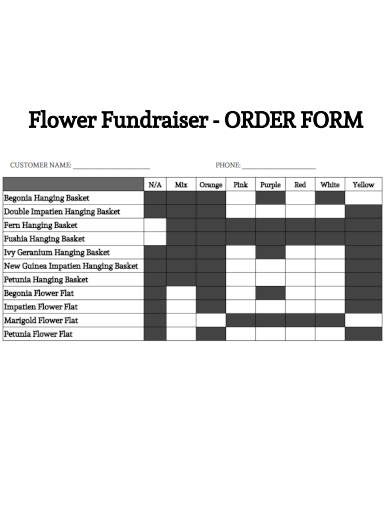 sample flower fundraiser order form template