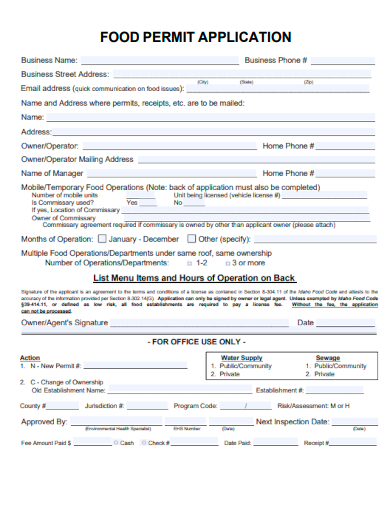 sample food permit application template