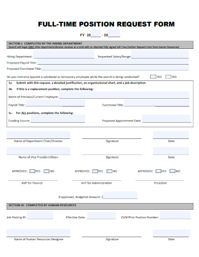 sample full time position request form template