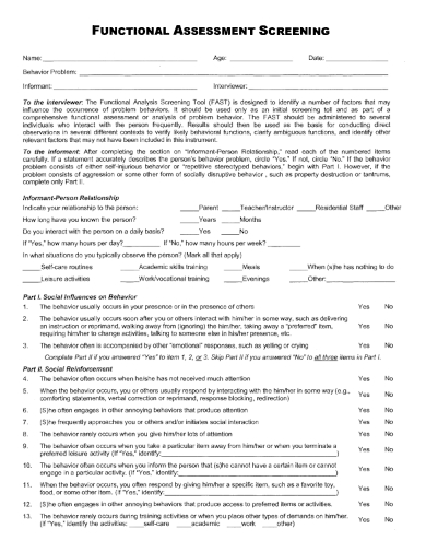 sample functional assessment screening form template