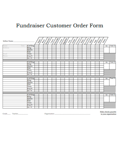 sample fundraiser customer order form template