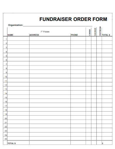 sample fundraiser order form blank template
