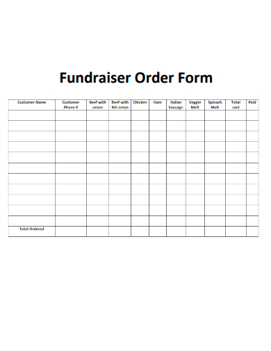 sample fundraiser order form standard template