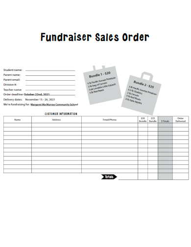 sample fundraiser sales order form template