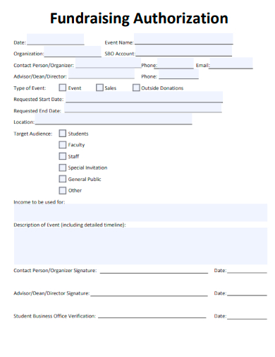 sample fundraising authorization template