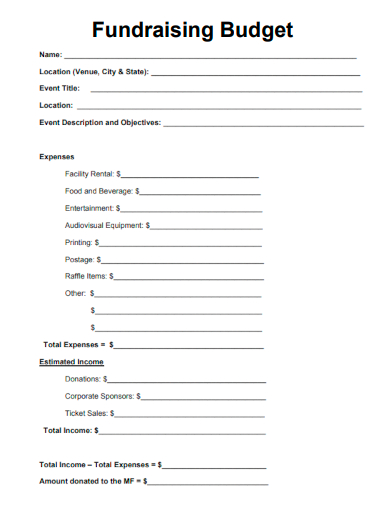 sample fundraising budget template