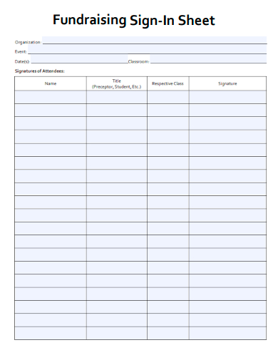 sample fundraising sign in sheet template