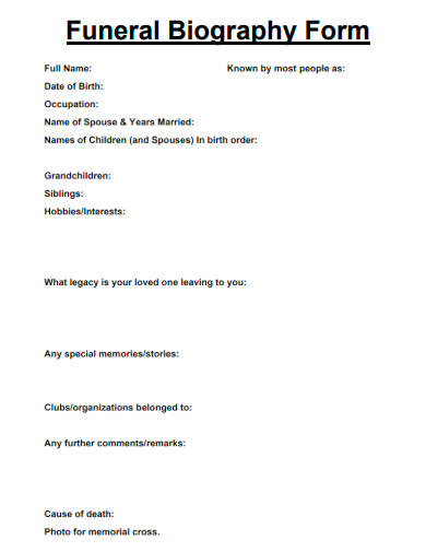 sample funeral biography form template