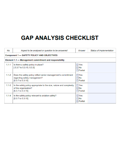 sample gap analysis checklist template