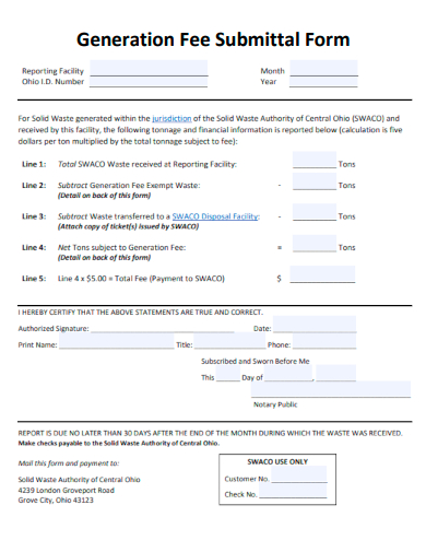 sample generation fee submittal form template