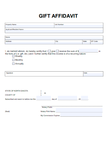 sample gift affidavit form template