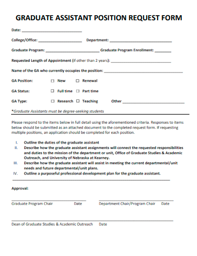 sample graduate assistant position request form template