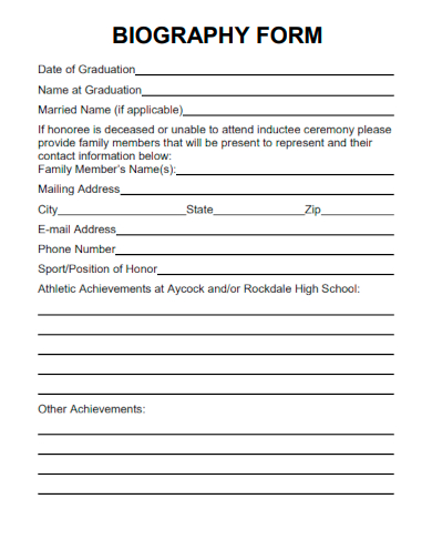 sample graduation biography form template