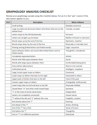 sample graphology analysis checklist template