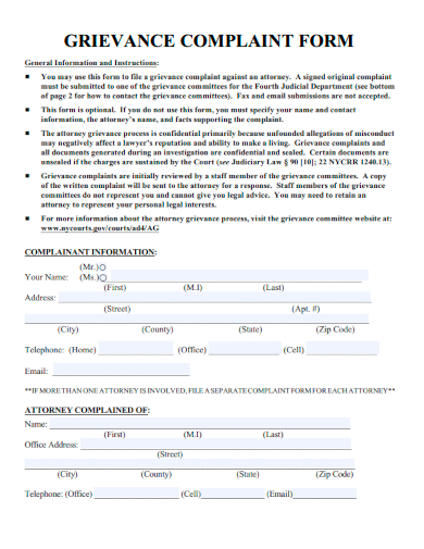 sample grievance complaint form template