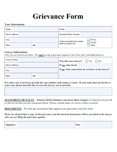 sample grievance form blank template