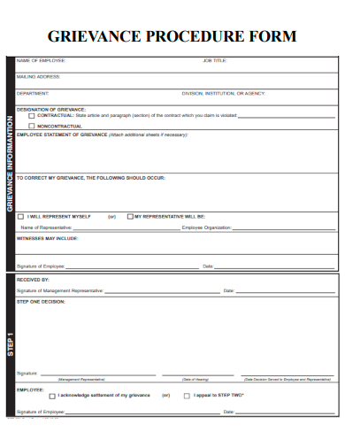 sample grievance procedure form template