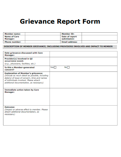 sample grievance report form template