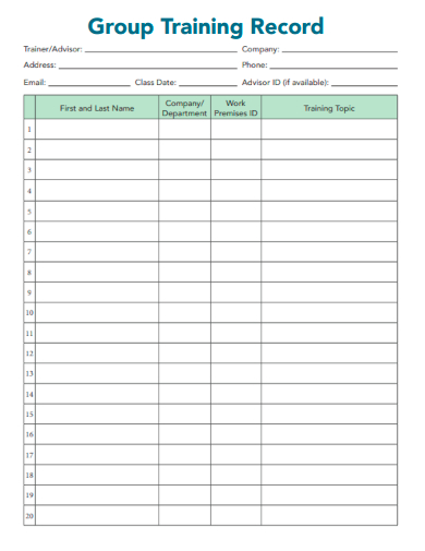 sample group training record template