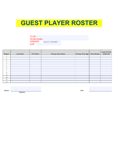 sample guest player roster template