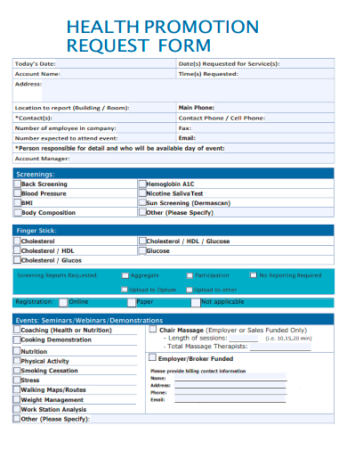 sample health promotion request form template