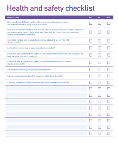 sample health safety checklist template1
