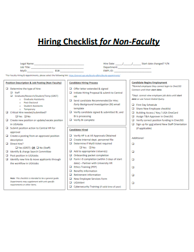 sample hiring checklist for non faculty template
