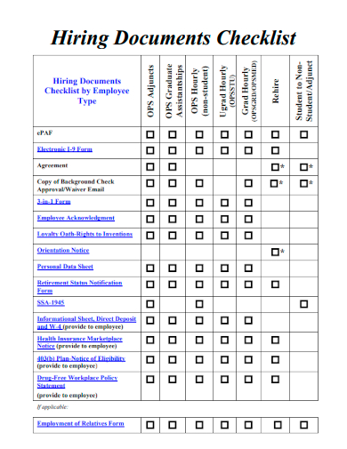 sample hiring documents checklist template