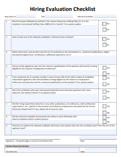 sample hiring evaluation checklist template