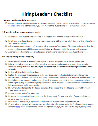 sample hiring leaders checklist template
