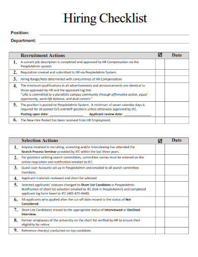 sample hiring position checklist template