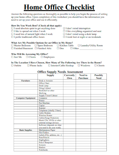 sample home office checklist template