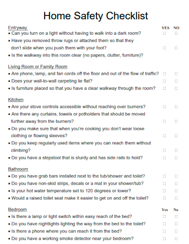 sample home safety checklist template