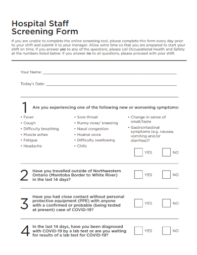 sample hospital staff screening form template