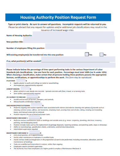 sample housing authority position request form template