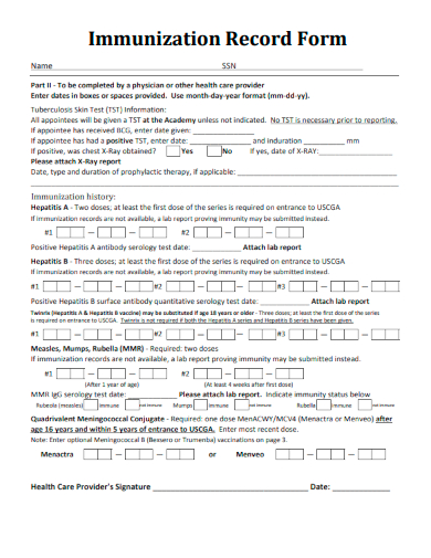 sample immunization record form template