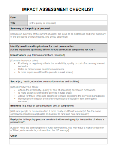 sample impact assessment checklist template