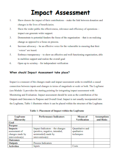 sample impact assessment formal template