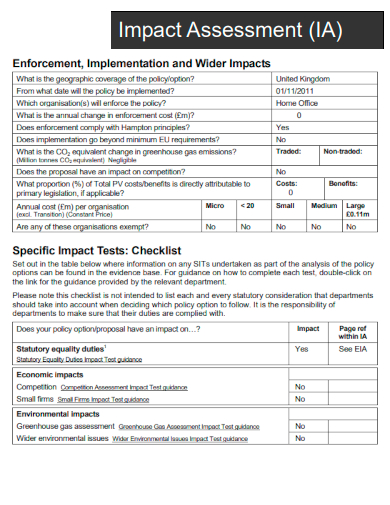 sample impact assessment printable template