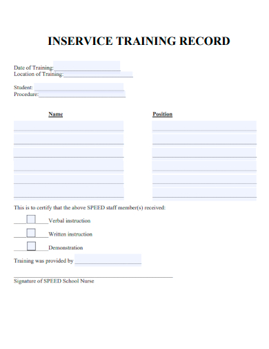 sample in service training record template